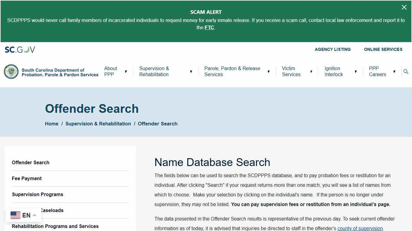 Offender Search | South Carolina Department of Probation, Parole and Pardon Services